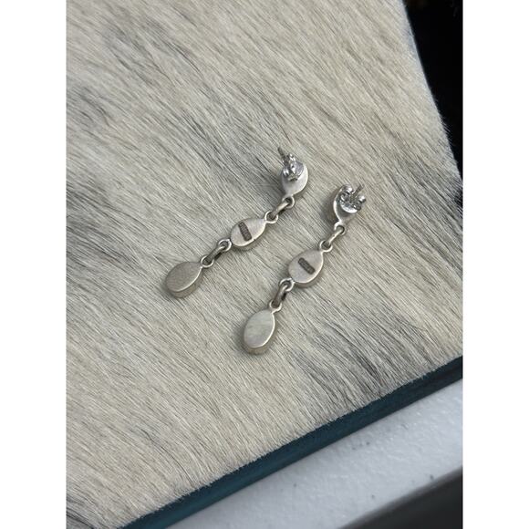 Native American Sterling Silver Blue Ridge Turquoise Triple Dangle Post Earrings - Picture 3 of 6